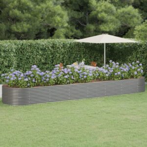 Grey Garden Raised Bed Powder-Coated Steel  Large Outdoor Planter for Plants  Vegetables  Herbs  Flowers