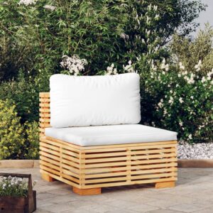 Solid Teak Wood Garden Middle Sofa with Cream Cushions  Weather Resistant  Comfortable Outdoor Seating