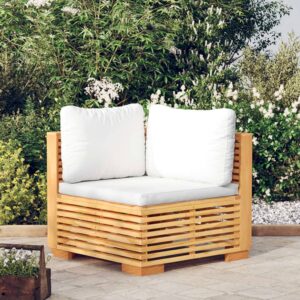 Solid Teak Wood Garden Corner Sofa with Cream Cushions  Weather Resistant  Comfortable