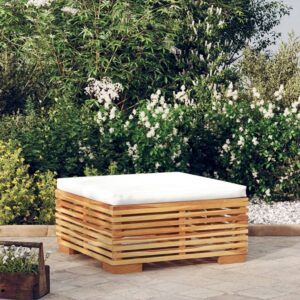 Solid Teak Wood Garden Footrest with Cream Cushion - Weather Resistant  Comfortable  Easy to Move