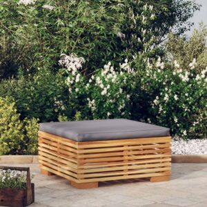 Solid Teak Wood Garden Footrest with Dark Grey Cushion - Weather Resistant  Comfortable  Easy to Move