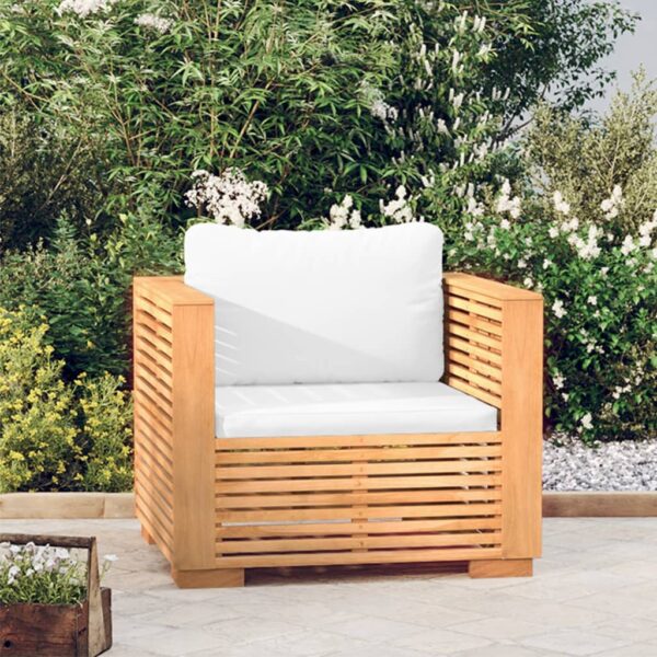 Solid Teak Wood Garden Sofa Chair with Cream Cushions  Weather Resistant  Easy Assembly