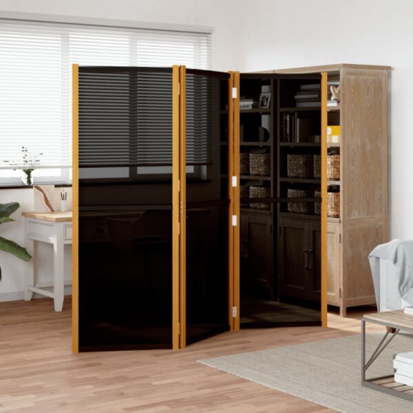 Black 3-Panel Room Divider in Solid Acacia Wood and Textilene  Indoor and Outdoor Use  Foldable