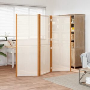 3-Panel Room Divider in Cream White  Solid Acacia Wood  Textilene  Indoor Outdoor Use