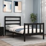 Bed Frame with Headboard Black 92x187 cm Single Size Solid Wood