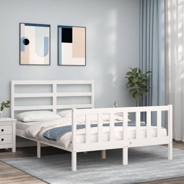 Bed Frame with Headboard White 137x187 cm Double Solid Wood