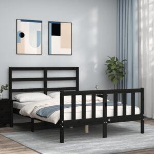 Bed Frame with Headboard Black 137x187 cm Double Solid Wood