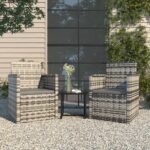 Stylish Grey Outdoor Lounge Set with Cushions  Poly Rattan Material  UV-Resistant  Lightweight