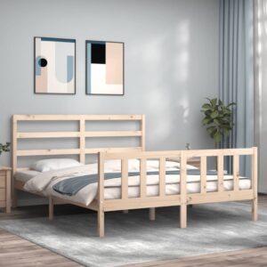 Bed Frame with Headboard 153x203 cm Queen Solid Wood