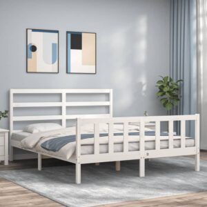 Bed Frame with Headboard White 153x203 cm Queen Solid Wood