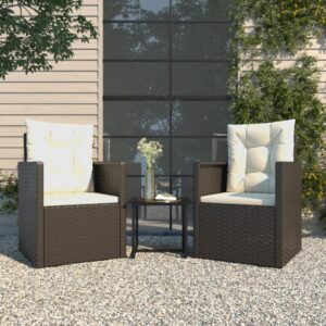 Chic 3 Piece Outdoor Lounge Set with Cushions  Poly Rattan in Black  Ideal for Garden Relaxation