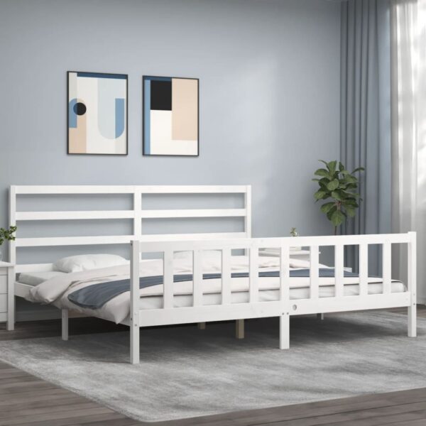 Bed Frame with Headboard White 183x203 cm King Solid Wood