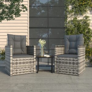 Stylish 3 Piece Outdoor Lounge Set with Cushions  Poly Rattan in Elegant Grey  UV-Resistant and Lightweight