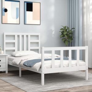 Bed Frame with Headboard White 92x187 cm Single Size Solid Wood