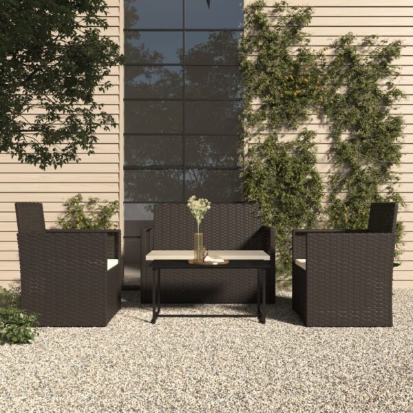 Chic 4 Piece Outdoor Lounge Set with Cushions  Poly Rattan  Black  UV-Resistant  Lightweight