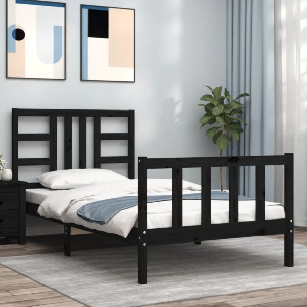 Bed Frame with Headboard Black 92x187 cm Single Size Solid Wood