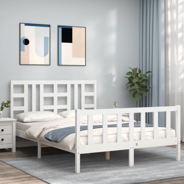 Bed Frame with Headboard White 137x187 cm Double Solid Wood