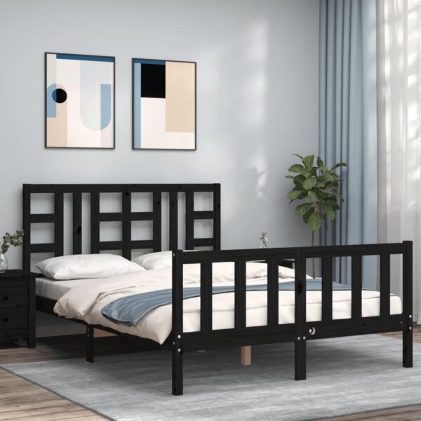 Bed Frame with Headboard Black 137x187 cm Double Solid Wood