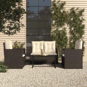 Stylish Black Outdoor Lounge Set with Cushions - Poly Rattan - Elegant Design - UV Resistant - Easy to Clean