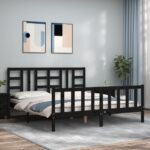 Bed Frame with Headboard Black 183x203 cm King Solid Wood