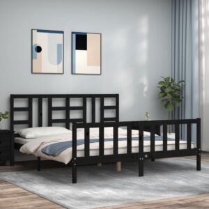 Bed Frame with Headboard Black 183x203 cm King Solid Wood