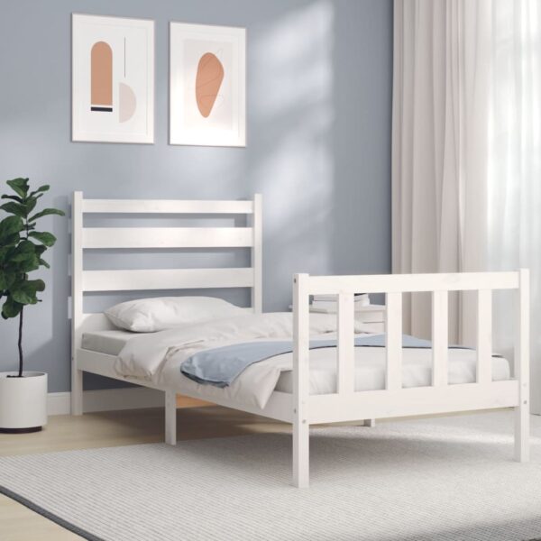 Bed Frame with Headboard White 92x187 cm Single Size Solid Wood