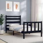 Bed Frame with Headboard Black 92x187 cm Single Size Solid Wood