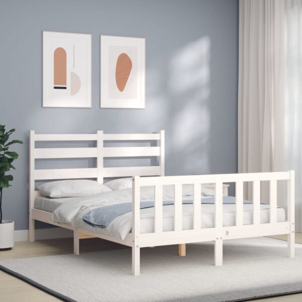 Bed Frame with Headboard White 137x187 cm Double Solid Wood