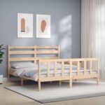 Bed Frame with Headboard 153x203 cm Queen Solid Wood