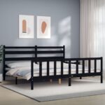 Bed Frame with Headboard Black 183x203 cm King Solid Wood