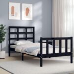 Bed Frame with Headboard Black 92x187 cm Single Size Solid Wood