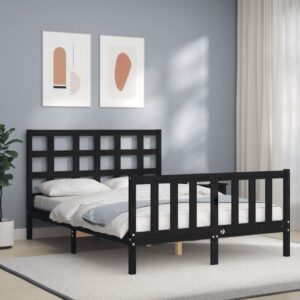 Bed Frame with Headboard Black 137x187 cm Double Solid Wood