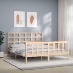 Bed Frame with Headboard 153x203 cm Queen Solid Wood