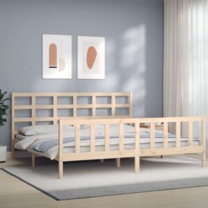 Bed Frame with Headboard 183x203 cm King Solid Wood