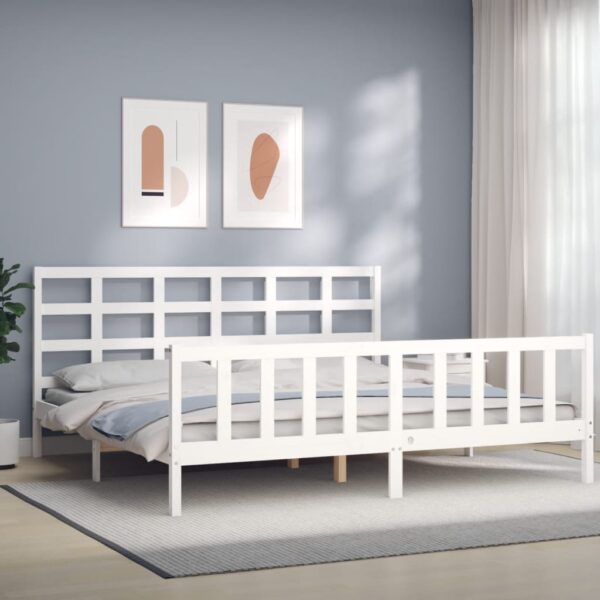 Bed Frame with Headboard White 183x203 cm King Solid Wood