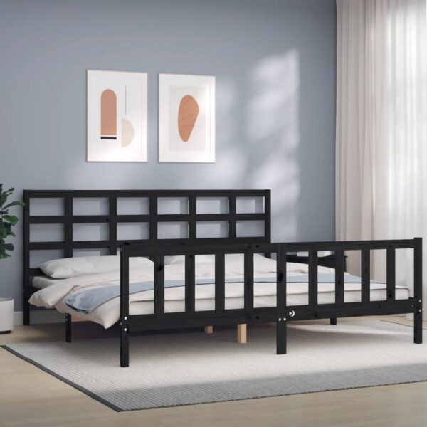 Bed Frame with Headboard Black 183x203 cm King Solid Wood