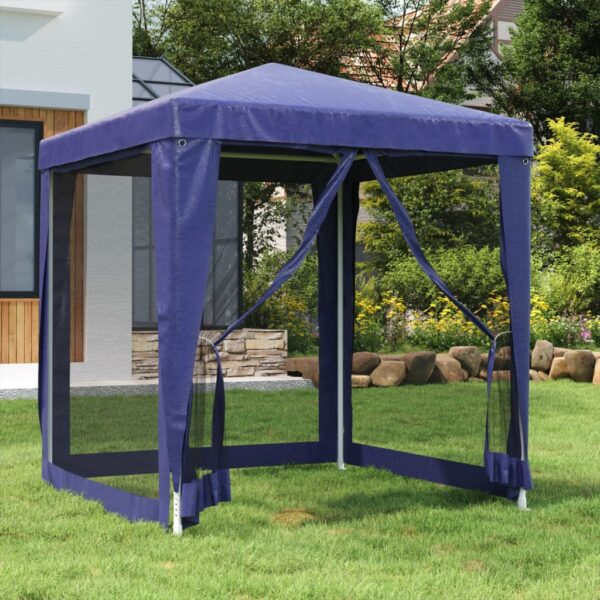 Blue Party Tent with Mesh Sidewalls  Water-Resistant HDPE Roof  Iron Frame  Ideal for Outdoor Events