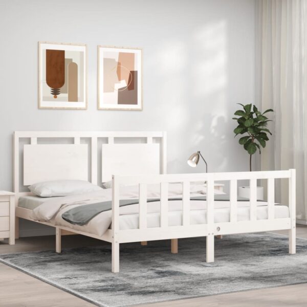 Bed Frame with Headboard White 153x203 cm Queen Solid Wood