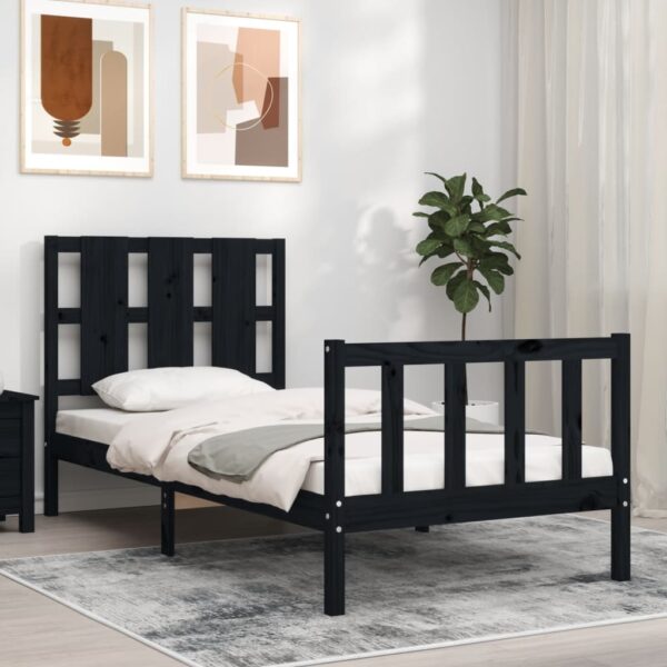 Bed Frame with Headboard Black 92x187 cm Single Size Solid Wood