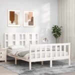 Bed Frame with Headboard White 137x187 cm Double Solid Wood