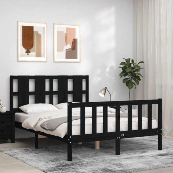 Bed Frame with Headboard Black 137x187 cm Double Solid Wood