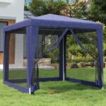 Blue Party Tent with Mesh Sidewalls  Water-Resistant Roof  Heavy-Duty Iron Frame  Ideal for Outdoor Events