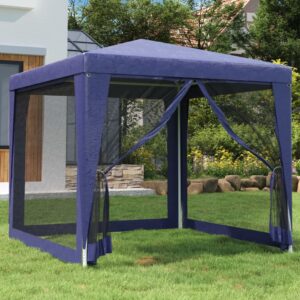 Blue Party Tent with Mesh Sidewalls  Water-Resistant Roof  Heavy-Duty Iron Frame  Ideal for Outdoor Events