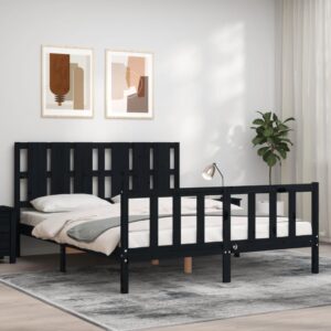 Bed Frame with Headboard Black 153x203 cm Queen Solid Wood