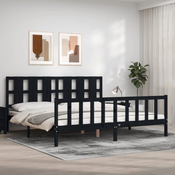 Bed Frame with Headboard Black 183x203 cm King Solid Wood