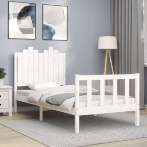 Bed Frame with Headboard White 92x187 cm Single Size Solid Wood