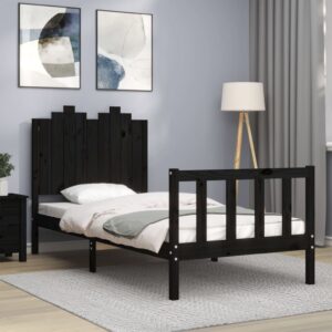 Bed Frame with Headboard Black 92x187 cm Single Size Solid Wood