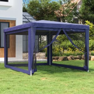 Blue Party Tent with Mesh Sidewalls  Water-Resistant Roof  Heavy-Duty Iron Frame  3x4m