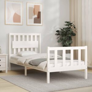 Bed Frame with Headboard White 92x187 cm Single Size Solid Wood