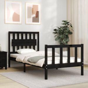 Bed Frame with Headboard Black 92x187 cm Single Size Solid Wood